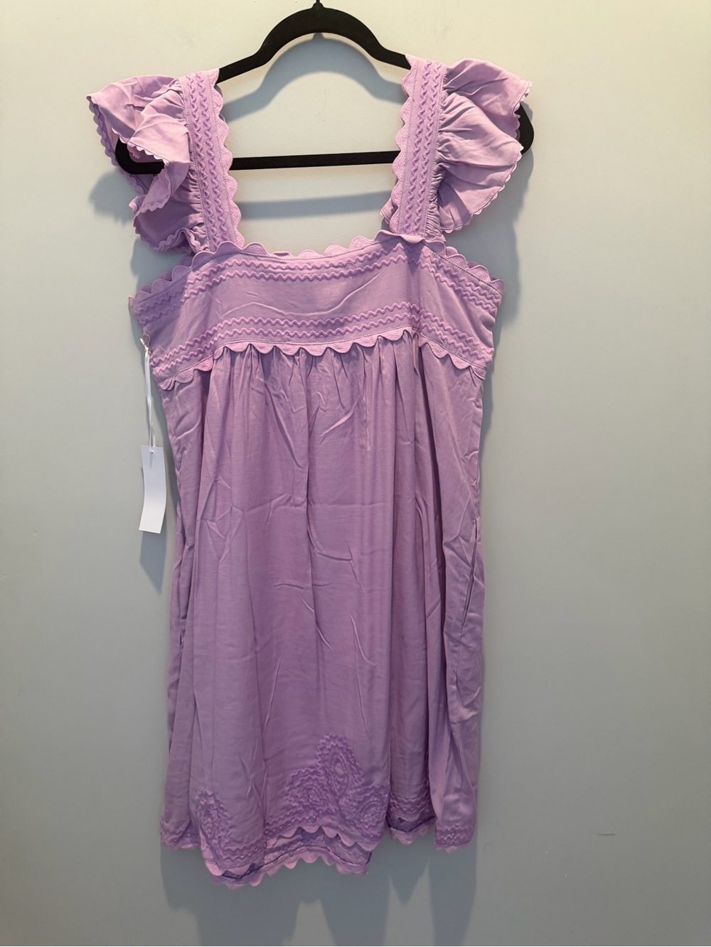 J. Marie Square-Neck Lilac Embroidered Mini Linen Blend Dress - Picture 7 of 9